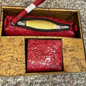 Patricia Nash red leather clutch and wallet set